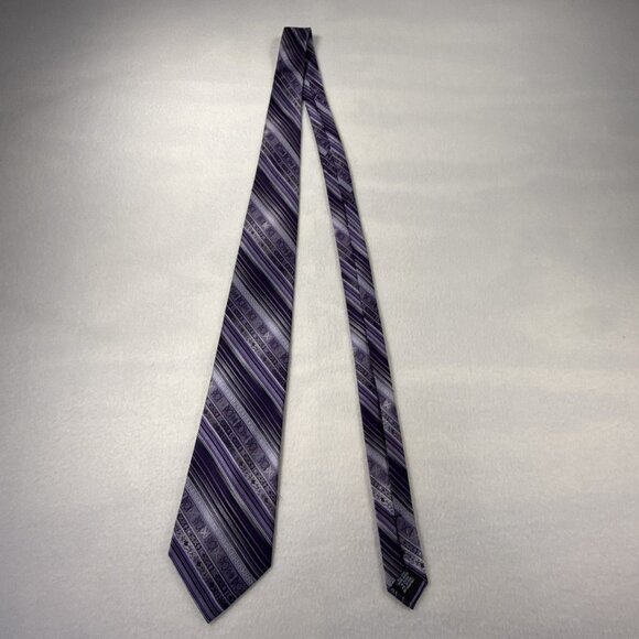 Stafford Essentials Men's Necktie Tie Silk Purple Gray Black Stripe 58" - Picture 1 of 6